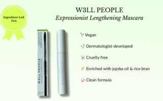 W3LL PEOPLE Expressionist Lengthening Mascara – Clean, vegan mascara enriched with jojoba oil and rice bran, featured as an Ingredient-Led Pick