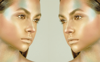 Editorial photo featuring pearl-toned highlighter with glass-skin finish