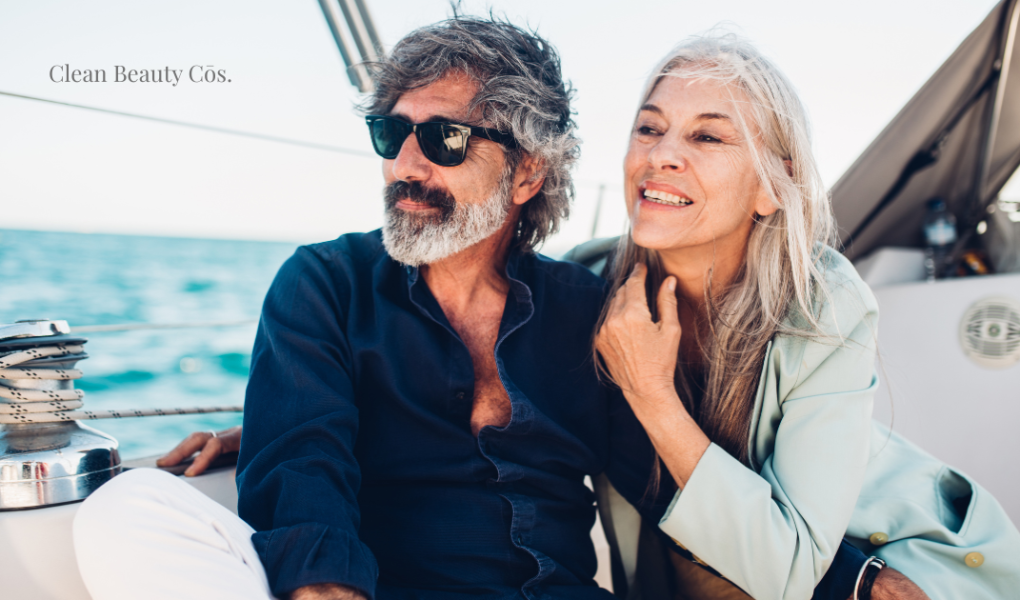 An editorial lifestyle portrait of an older man and woman reflecting the beauty marketing longevity shift away from anti-aging.