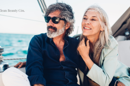 An editorial lifestyle portrait of an older man and woman reflecting the beauty marketing longevity shift away from anti-aging.
